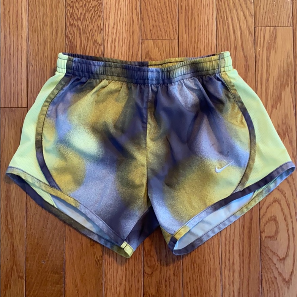 Nike yellow and gray running shorts with liner